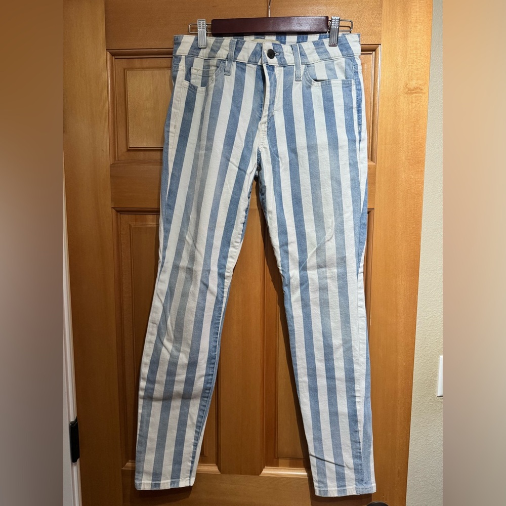 Joe's Jeans Blue and White Vertical-Stripe Skinny Jeans